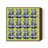 Cute Cartoon Panda Bears Animal Pattern On Green Background Square Art Prints
