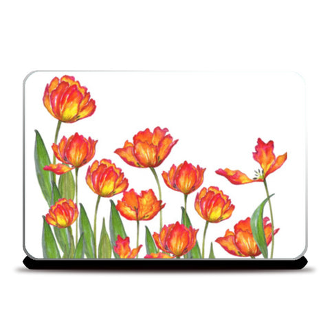 Modern Bright Red Parrot Tulips Watercolor Floral Laptop Skins