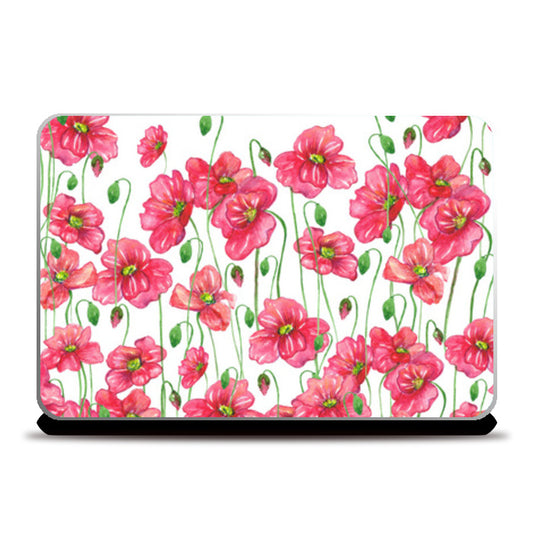 Watercolor Pink Poppy Flowers Garden Painting Floral Laptop Skins