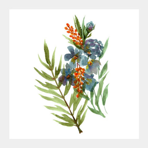 Wildflowers Watercolor Painting Botanical Illustration Square Art Prints