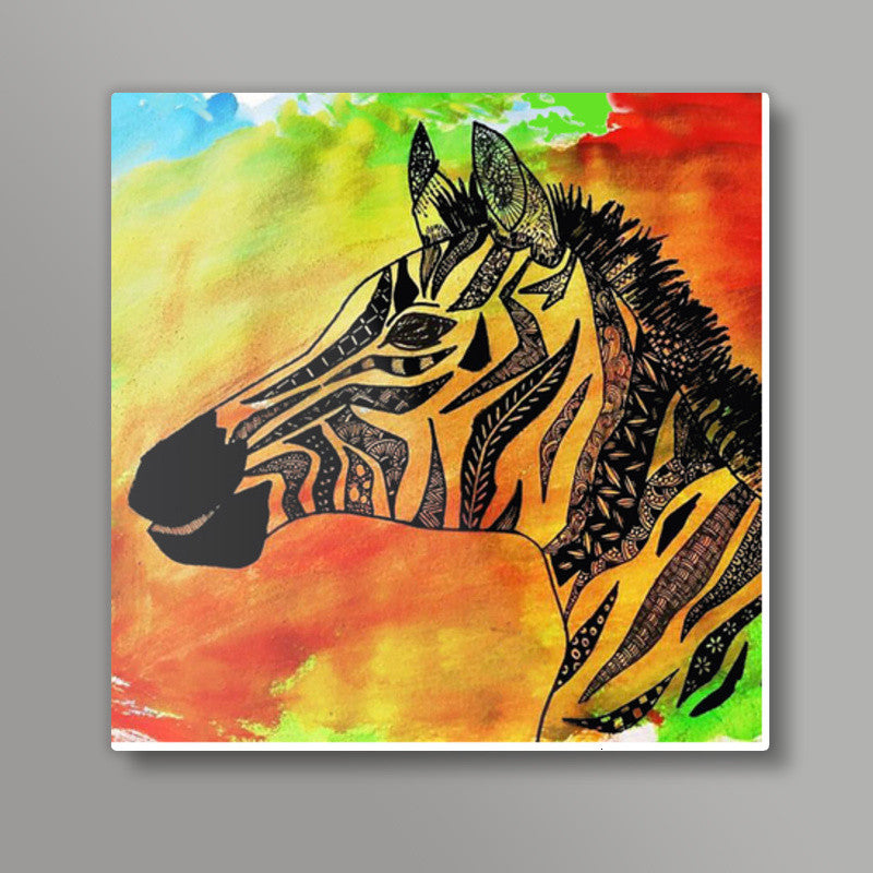 Rainbow Zebra Zentangle Square Art Prints
