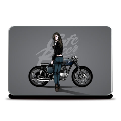 Girl with motorcycle Laptop Skins