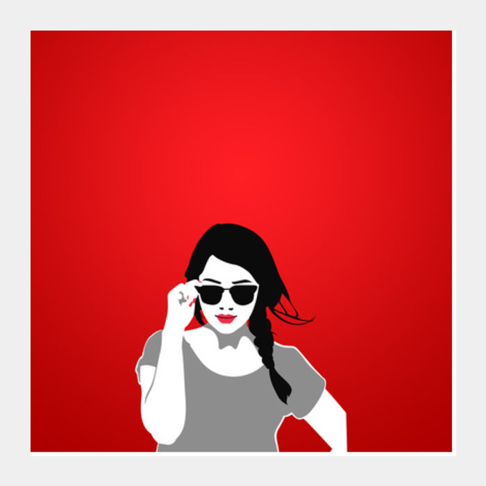 Girl in Red Vector Illustration Square Art Prints