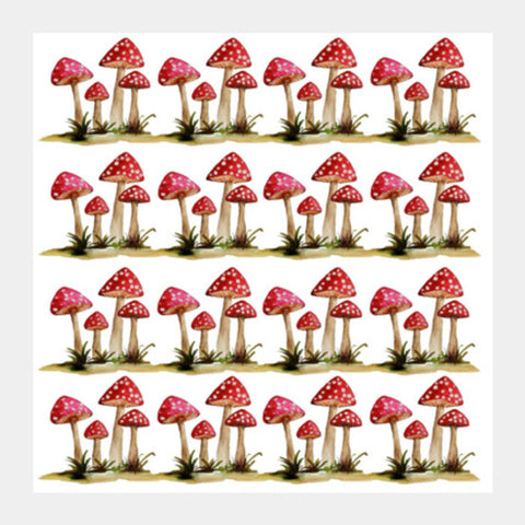Square Art Prints, Red Mushrooms Toadstool Fungi Illustration Square Art Prints