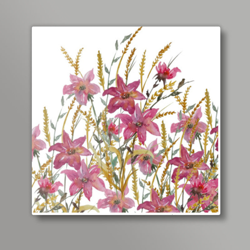 Wildflowers Spring Watercolor Floral Background Square Art Prints