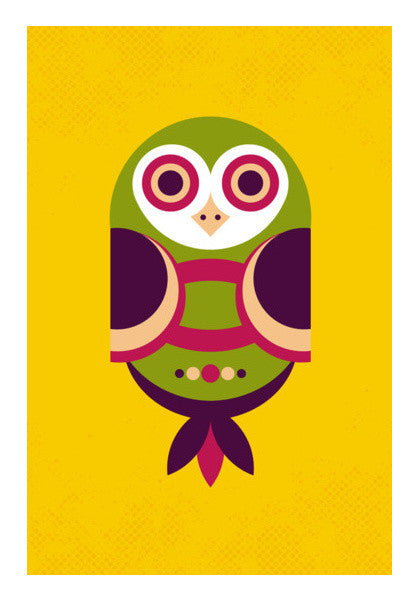 Unique Geometric Owl On Yellow Art PosterGully Specials