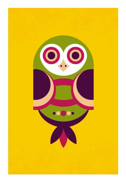 PosterGully Specials, Unique geometric owl on yellow Wall Art