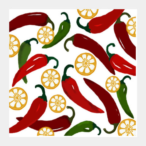Square Art Prints, Red Green Chilli Peppers Food Background Pattern Square Art Prints