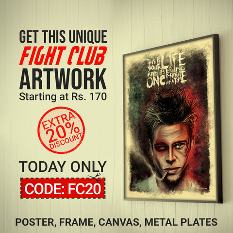 Fight Club Brad Pitt Artwork by Raj Khatri Clearance Sale