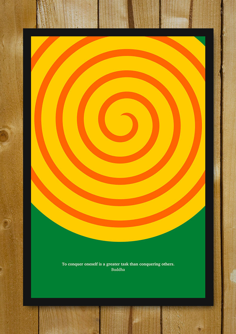 Glass Framed Posters, Conquer Yourself Buddha Quote Glass Framed Poster, - PosterGully - 1