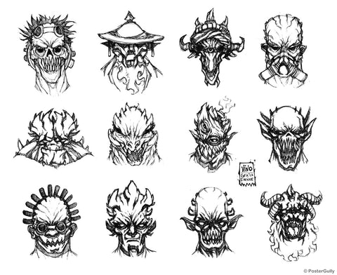 Wall Art, Demon Faces Line Art, - PosterGully
