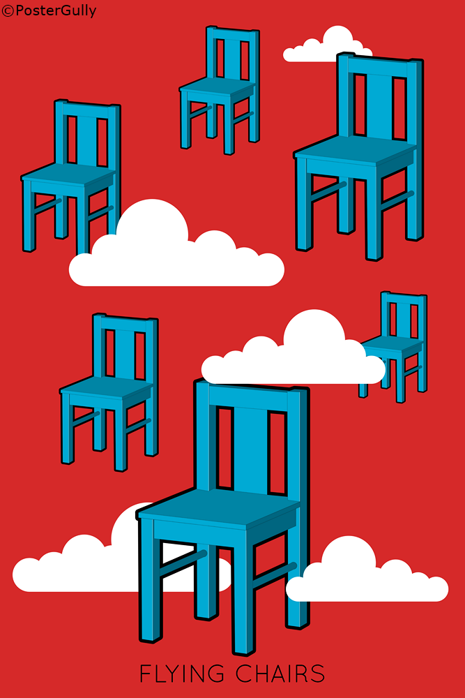 Wall Art, Flying Chairs Red Sky, - PosterGully