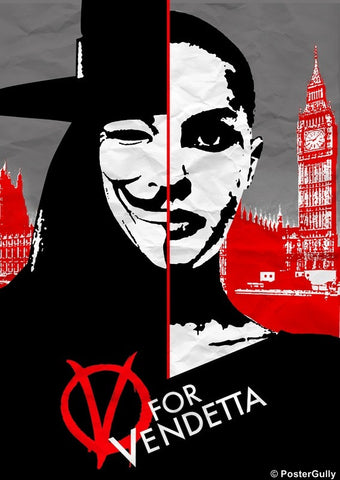 Wall Art, V for Vendetta Artwork | Guy Fawkes Split Face, - PosterGully