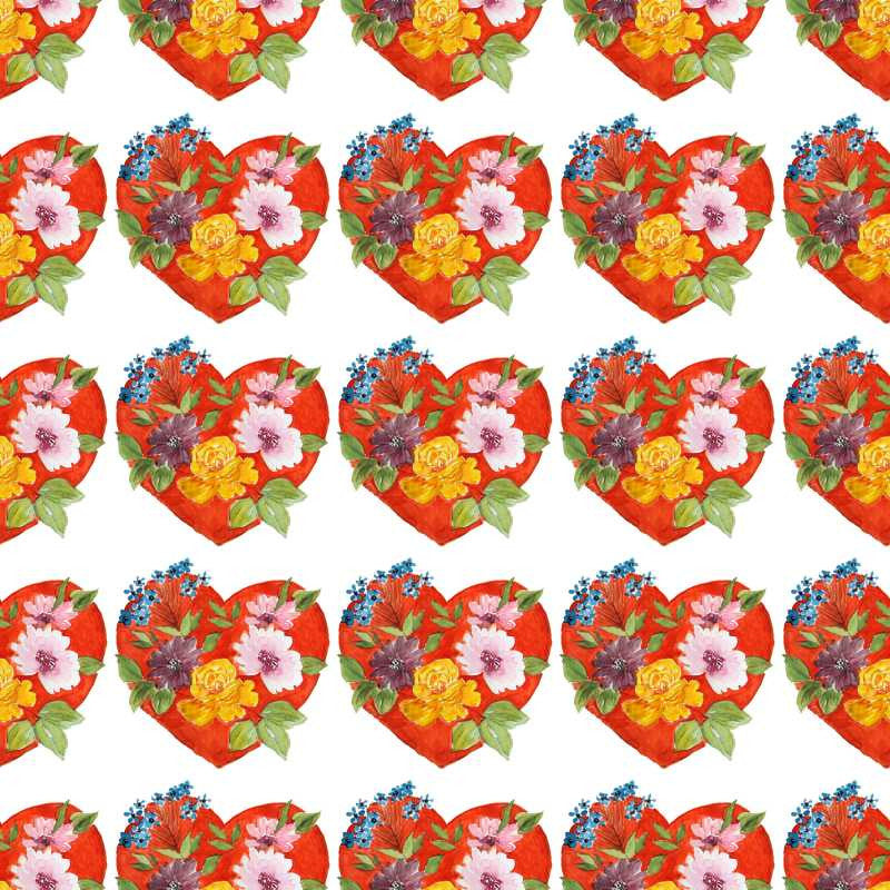 Square Art Prints, Floral Heart Pattern Artwork