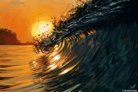 Wall Art, Sunset Waves Painting, - PosterGully