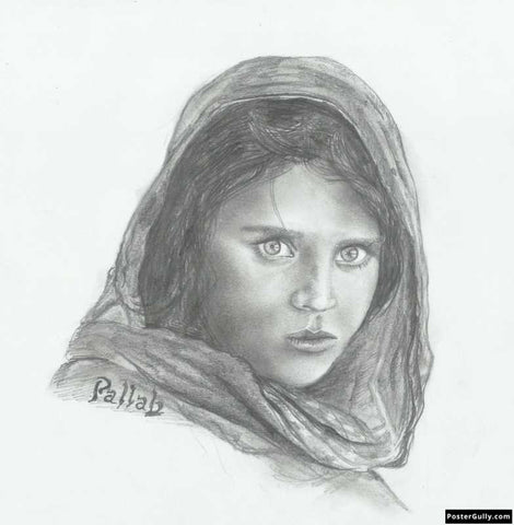 Square Art Prints, Afghan Girl | Sketch Artwork