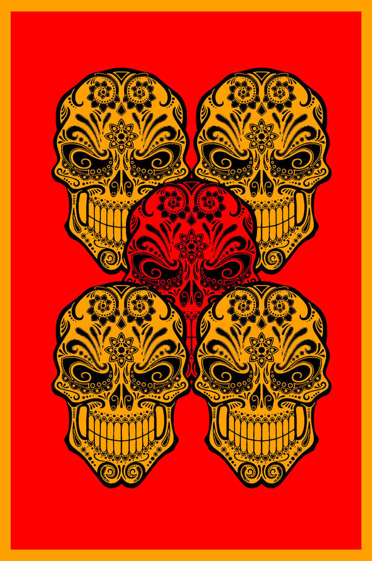 Seven Rays, Abstract - Five Skull Red BG, - PosterGully