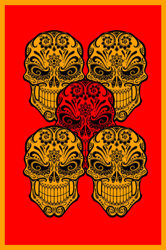 Seven Rays, Abstract - Five Skull Red BG, - PosterGully