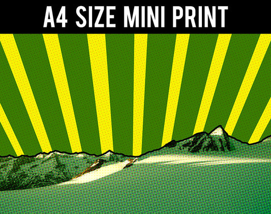 Mini Prints, Snow And Rays | Green And Yellow | Landscape | Mini Print, - PosterGully