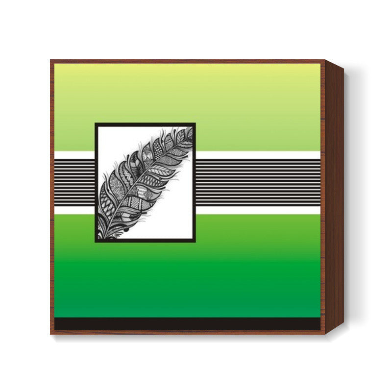 Greens Design- Black and White intricate leaf on colour background Square Art Prints