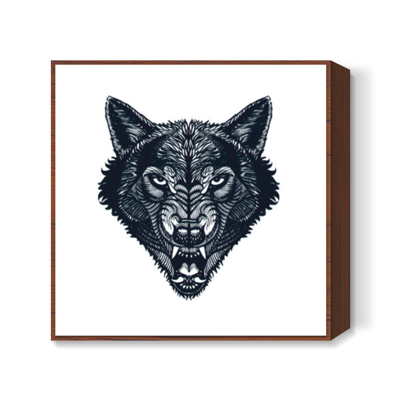 Hunter - Wolf Line Art (Wild Animal) Square Art Prints