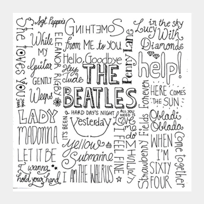 The Beatles text doodle Square Art Prints