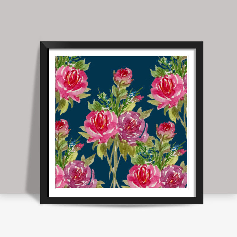 Watercolor Rose Bouquet Floral Spring Background Square Art Prints