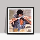 Angry young man Amitabh Bachchan in action Square Art Prints