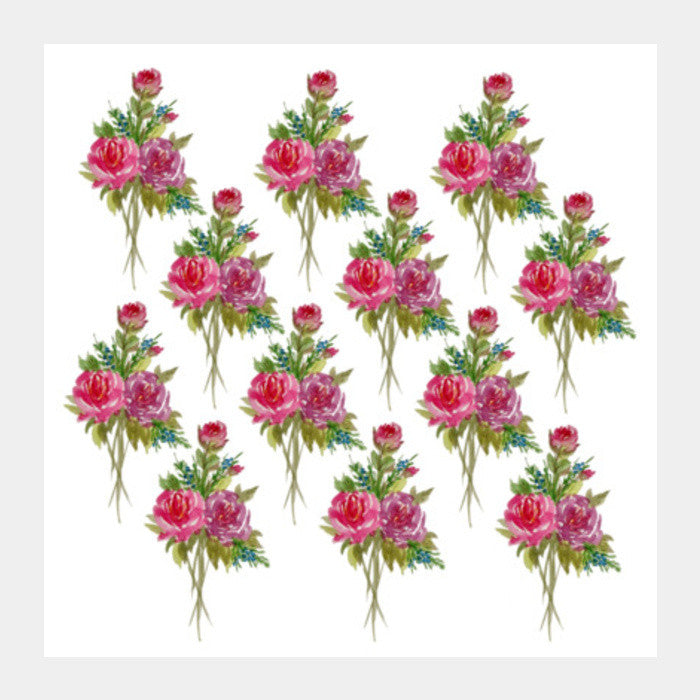 Square Art Prints, Watercolor Spring Floral Bouquet Pattern Square Art Prints