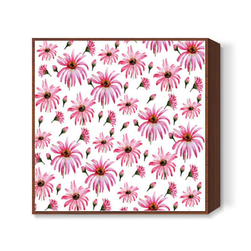 Pink Scattered Daisy Flowers Spring Floral Pattern Square Art Prints