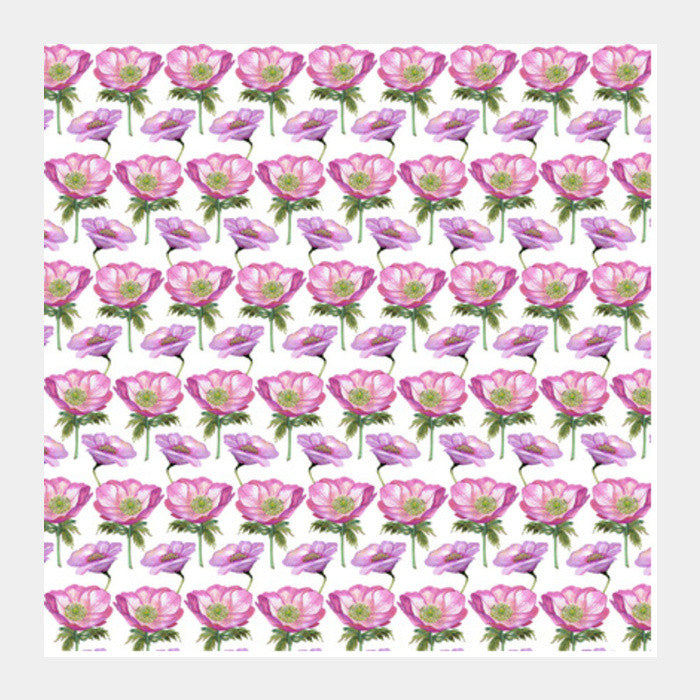 Stylish Romantic Pink Poppies Floral Spring Background Pattern Illustration Square Art Prints