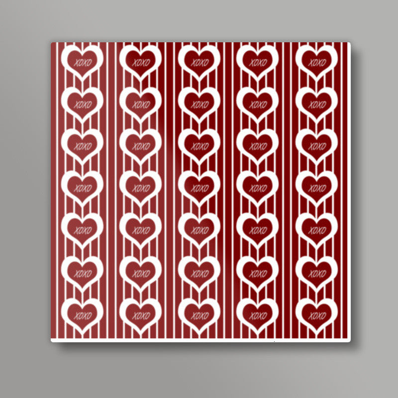 Valentines Day Red Hearts XOXO Love Seamless Pattern Square Art Prints