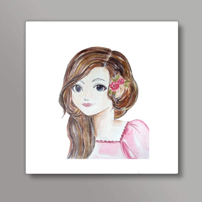 Pretty Girl Face Square Art Print