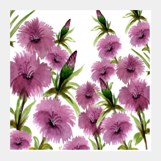 Square Art Prints, Purple Watercolor Spring Flowers Blossom  Square Art Prints