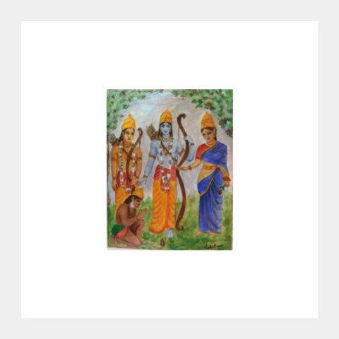 Square Art Prints, Sita, Ram, Lakshmane and Hanuman /artiste : Lalitavv, - PosterGully