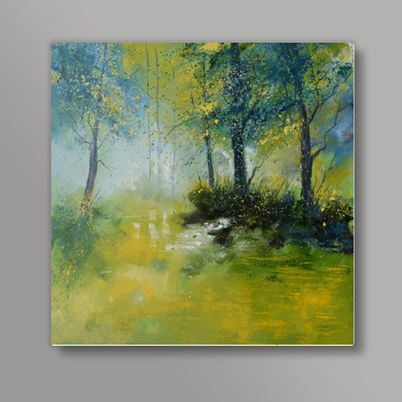 Pond in the wood Square Art Prints