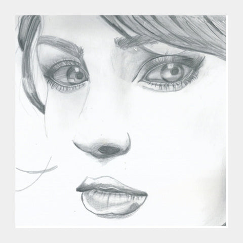 Beautiful girl pencil sketch Square Art Prints