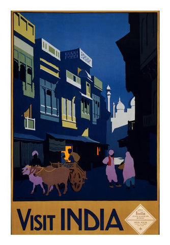 PosterGully Specials, Visit_India,_a_street_by_moonlight,_travel_poster,_ca._1920 Wall Art
