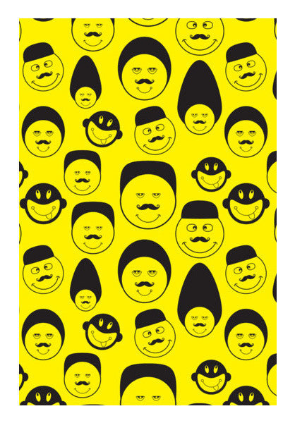 Funny Faces Vector On Yellow Art PosterGully Specials
