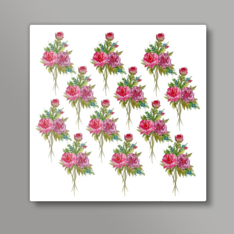 Watercolor Spring Floral Bouquet Pattern Square Art Prints