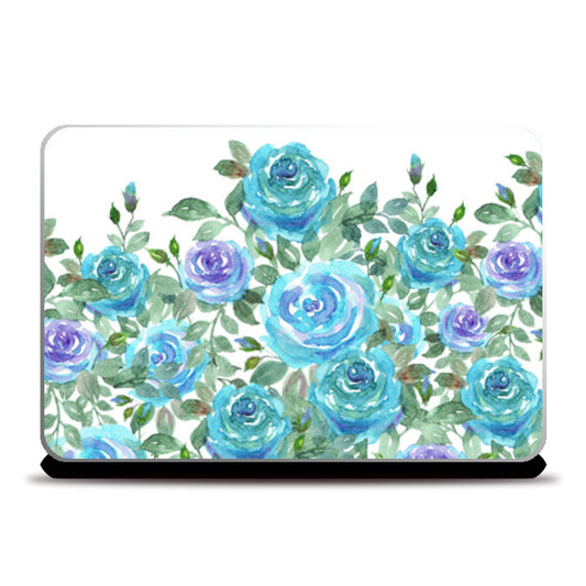 Blooming Blue Roses Watercolor Design  Laptop Skins