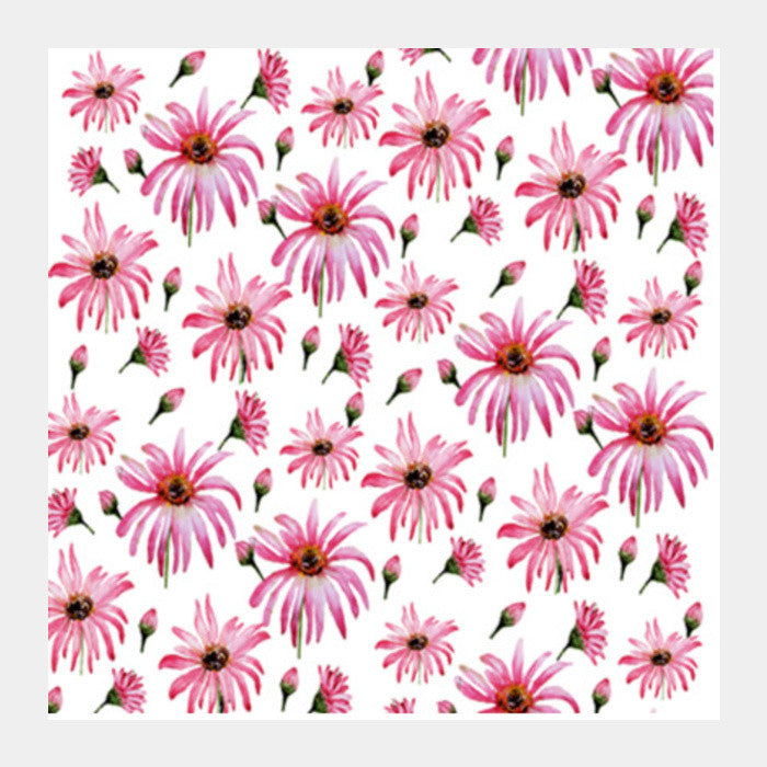 Pink Scattered Daisy Flowers Spring Floral Pattern Square Art Prints