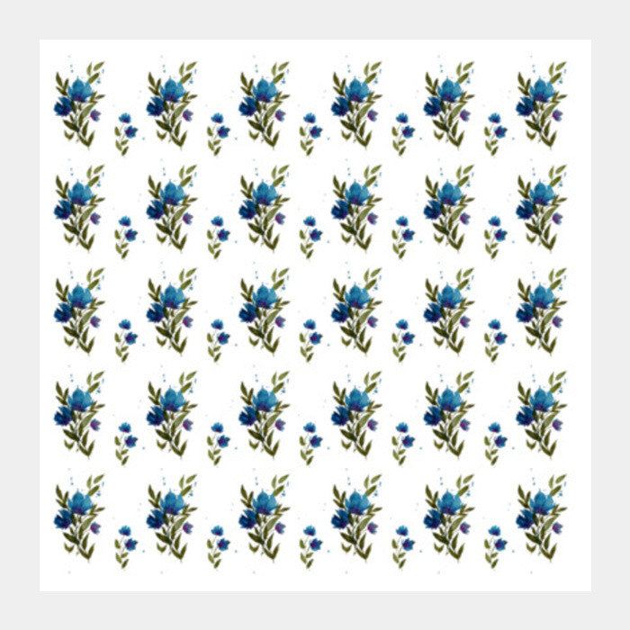 Square Art Prints, Painted Blue Floral Background Pattern Square Art Prints
