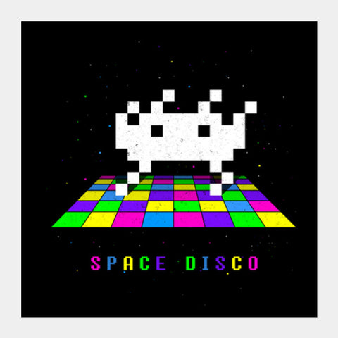 Space Disco pixel space invader dance Square Art Prints