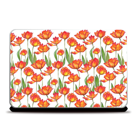 Painted Red Tulip Flowers Spring Garden Pattern Laptop Skins