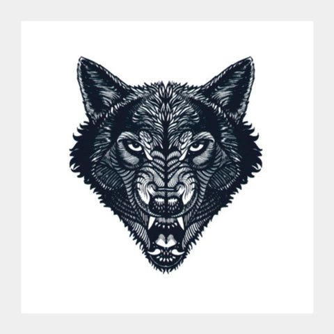 Hunter - Wolf Line Art (Wild Animal) Square Art Prints
