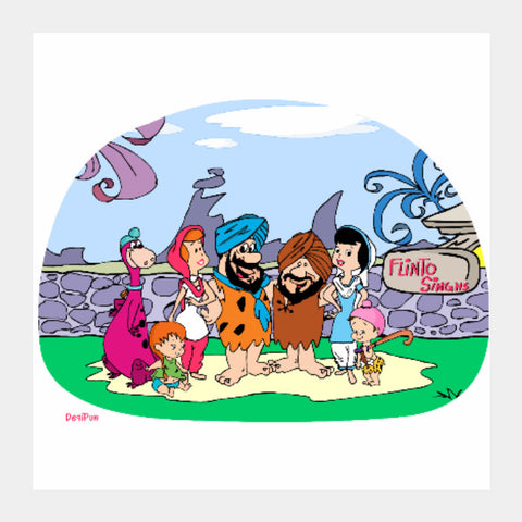 Square Art Prints, The Flinto Singhs The Modern Stone Singh Age Family