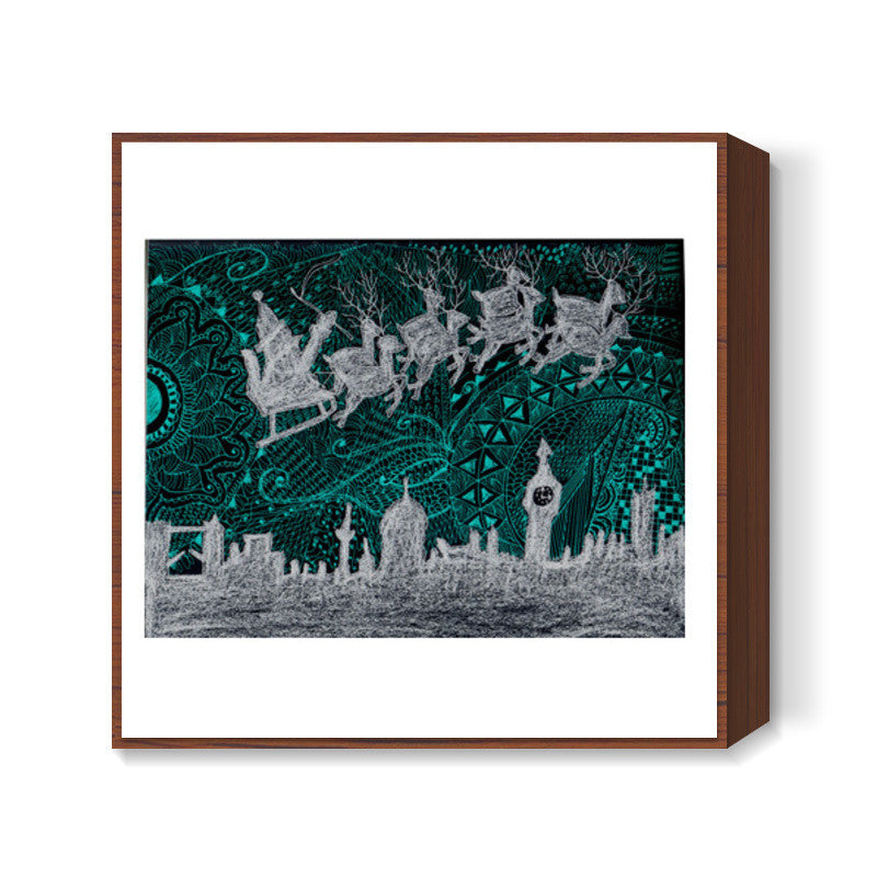 Santa in neon Square Art Prints