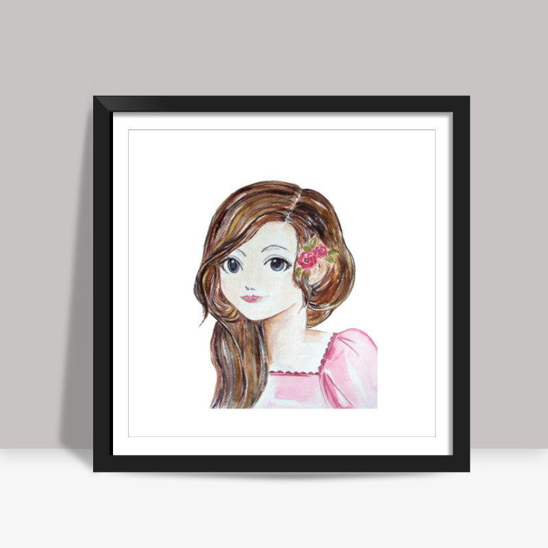 Pretty Girl Face Square Art Print