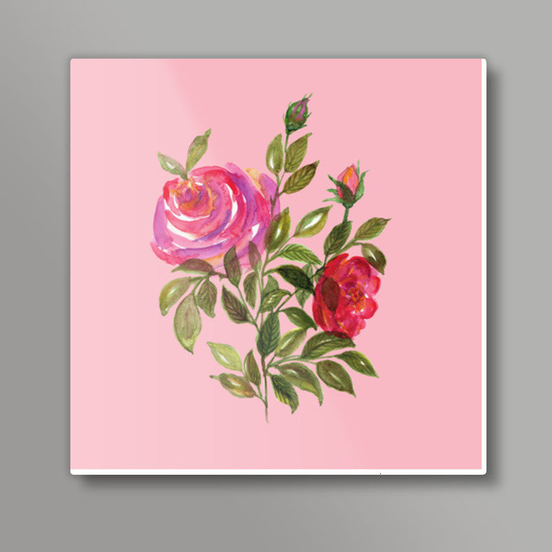 Painted Vintage Pink Rose Floral Decor Square Art Prints